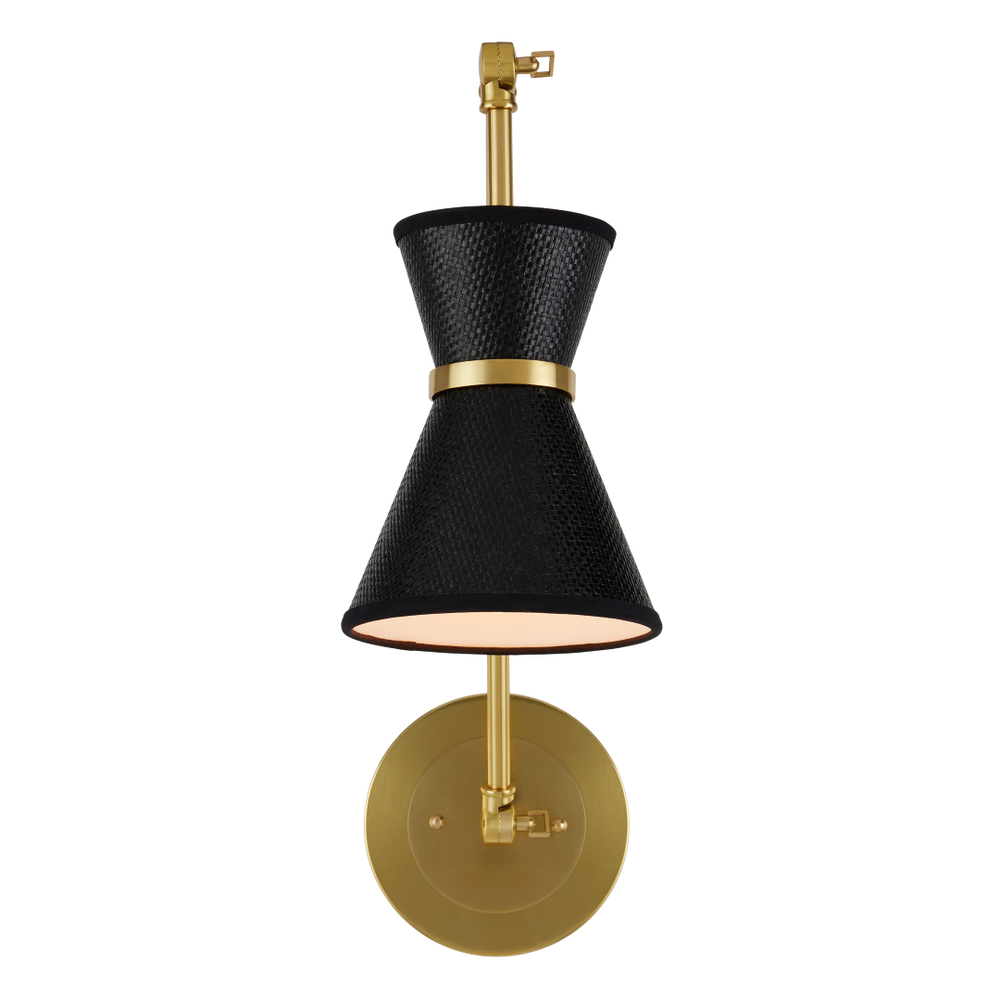 Avignon Wall Sconce - Handmade Black Paper Shade & Polished Brass Finish, French Chic Design Accent