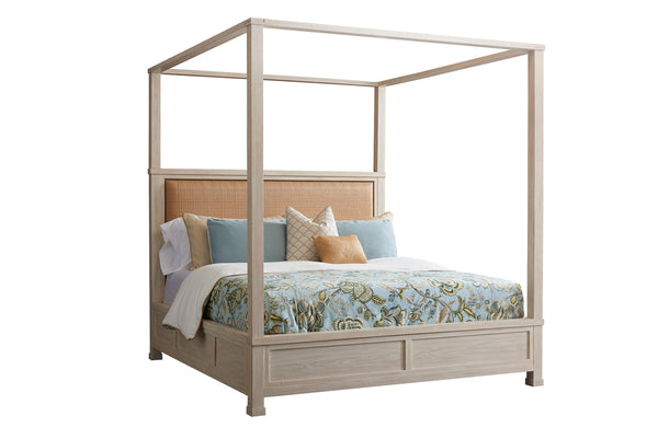 Lexington Barclay Butera Shorecliff Canopy Bed - Coastal Elegance With Natural Raffia And Aged Bronze Trim For Timeless Style Sailcloth  921-174c