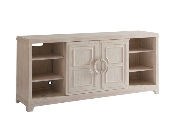 Lexington Barclay Butera Leeward Media Console: Coastal-inspired Design With 4 Sliding Doors & 6 Adjustable Shelves For Elegance Sailcloth  921-908