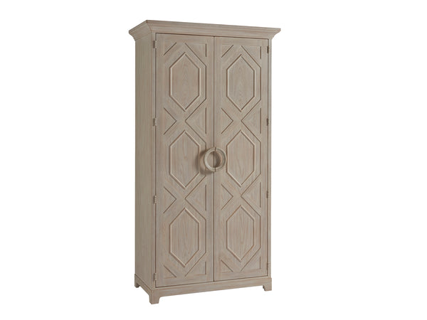 Lexington Barclay Butera Pacific Coast Cabinet - Elegant Coastal Design With Geometric Panels, Adjustable Shelves & Drawers Sailcloth  921-975