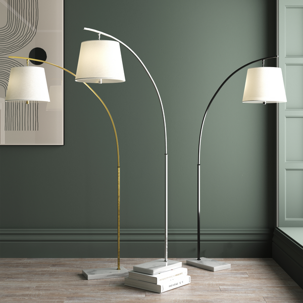 Cloister Brass Floor Lamp - Modern Arc Design with Elegant White Shade and Antique Finish for Style