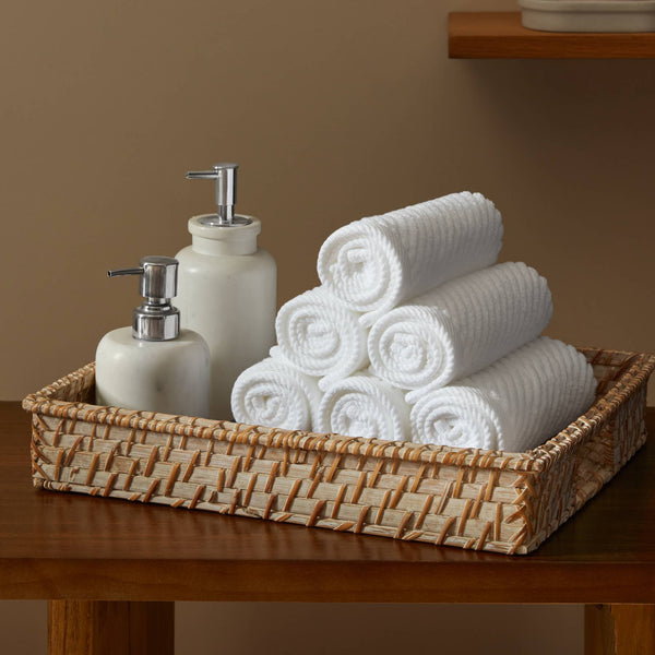 JLA Home Madison Park - 100% Cotton Zero-Twist Diagonal Ribbed Washcloths 6-Pack — Plush, Quick-Dry, High-Absorbency Towels White MP73-8864