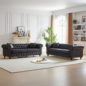 English Elm Fx Modular Six Seat Chenille Sectional Sofa with Gold Legs and Tufted Detail Black W1926S00113