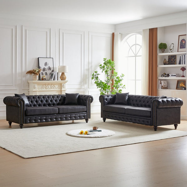 English Elm Fx Modular Six Seat Chenille Sectional Sofa with Gold Legs and Tufted Detail Black W1926S00113