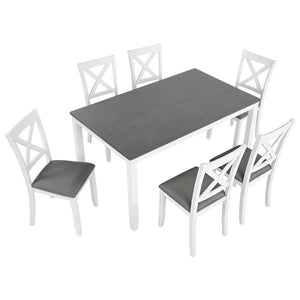 English Elm 6 Piece Rubberwood Dining Set with Bench and Linen Chairs for Transitional Kitchen W1998S00096