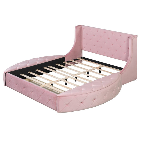 English Elm Upholstered Queen Platform Bed Velvet Wingback Frame with Storage Drawer and Side Stools Pink LP200815AAH
