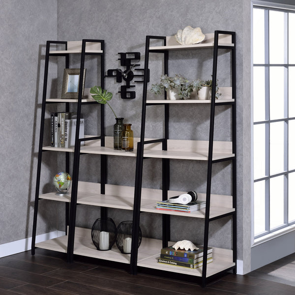 English Elm Natural 5-Tier Ladder Bookshelf in Natural and Black Finish — Industrial Open Shelves, Sturdy Metal Frame for Stylish Storage and Display B062P189124