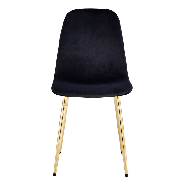 English Elm A set of 6 dining chairs Black velvet with gold legs, modern medieval spoon‑shaped cushioned side seats, easy assemble W1512P406621