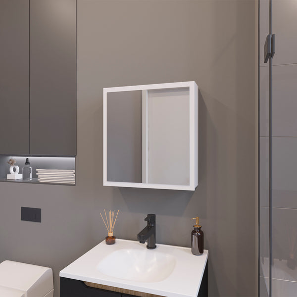 English Elm Morenci wall-mounted bathroom cabinet with mirrored door, four internal shelves for tidy storage and style White 27.2 L x 24.8 W x 4.3 H B128P237176