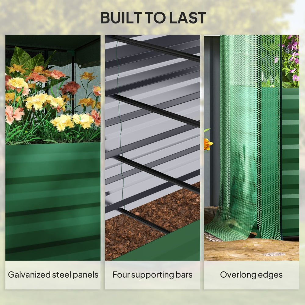 English Elm Outsunny Galvanized Steel Raised Planter with Crop Cage and 60 Percent Shade Cloth W2225P485601
