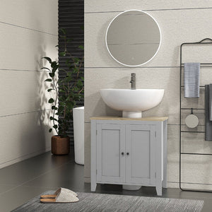 English Elm Kleankin Pedestal Sink Cabinet with U-shape Cutout Adjustable Shelf Gray Bathroom W2225P200782