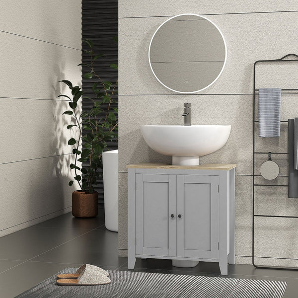 English Elm Kleankin Pedestal Sink Cabinet with U-shape Cutout Adjustable Shelf Gray Bathroom W2225P200782