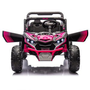 English Elm 24v Two Seat Kids Electric Utv with Parental Remote Suspension Off Road Ride On Pink W1578P184801
