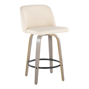 English Elm Toriano 26" Swivel Counter Stool Set Of 2 In Cream Faux Leather & Light Grey Wood For Modern Spaces B202S00425-GIGA