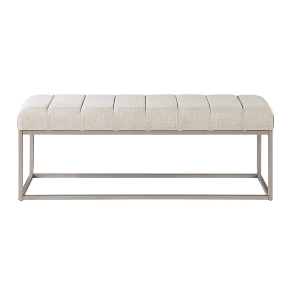English Elm Modern Upholstered Bench with Channel Tufting and Plush Foam Seat on Sleek Metal Frame for Entryway Beige,Champagne 50.5 L x 20 W x 10.5 H B011P361971
