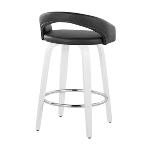English Elm Fixed-height Swivel Counterstools with Faux Leather Seats and Chrome Footrest Set of 2 B202S01832
