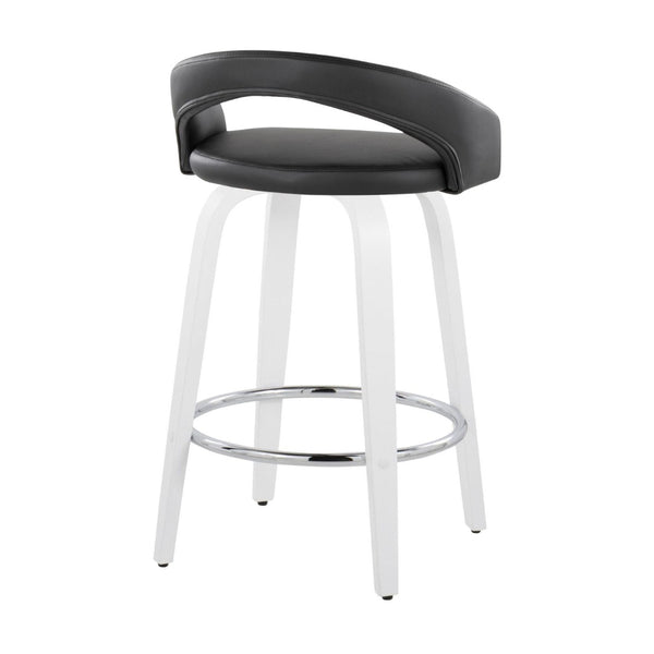 English Elm Fixed-height Swivel Counterstools with Faux Leather Seats and Chrome Footrest Set of 2 B202S01832