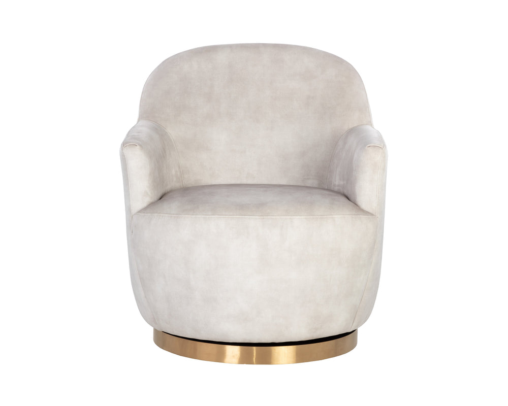 Sunpan Casey Swivel Lounge Chair - Elegant Modern Barrelback Design with Gold Stainless Steel Base Nono Cream