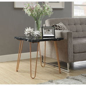 English Elm Modern Marble End Table with Luxurious Stone Top and Geometric Metal Legs for Chic Living Spaces Black,Gold 26 L x 38 W x 4 H B2741P337699