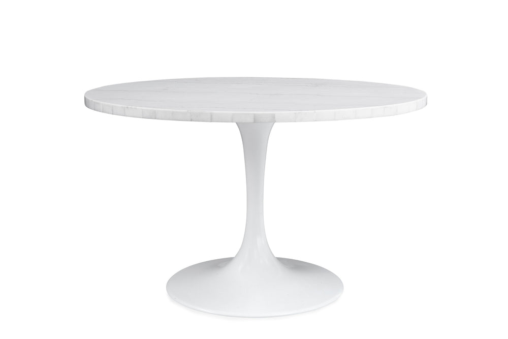 Basset Mirror Dunham Dining Table - Modern White Marble Top With Graceful Gray Veining & Elegant Tulip Base White Metal,Marble 9220-700-983