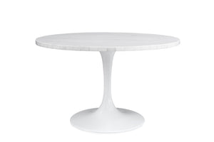 Basset Mirror Dunham Dining Table - Modern White Marble Top With Graceful Gray Veining & Elegant Tulip Base White Metal,Marble 9220-700-983