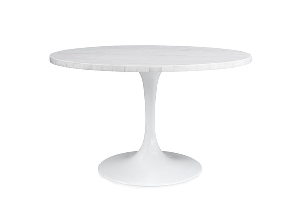 Basset Mirror Dunham Dining Table - Modern White Marble Top With Graceful Gray Veining & Elegant Tulip Base White Metal,Marble 9220-700-983