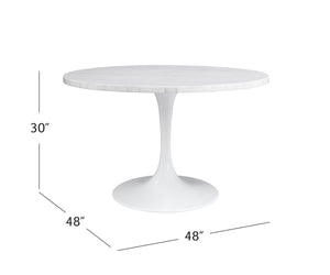 Basset Mirror Dunham Dining Table - Modern White Marble Top With Graceful Gray Veining & Elegant Tulip Base White Metal,Marble 9220-700-983