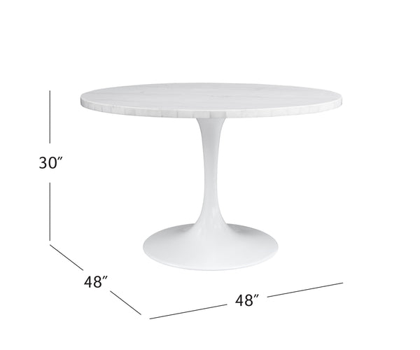 Basset Mirror Dunham Dining Table - Modern White Marble Top With Graceful Gray Veining & Elegant Tulip Base White Metal,Marble 9220-700-983