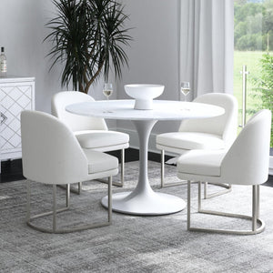 Basset Mirror Dunham Dining Table - Modern White Marble Top With Graceful Gray Veining & Elegant Tulip Base White Metal,Marble 9220-700-983