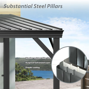 English Elm 10'x16' Wall Mounted Hardtop Gazebo Galvanized Steel Roof Patio Lean to Canopy Grey W1859S00223