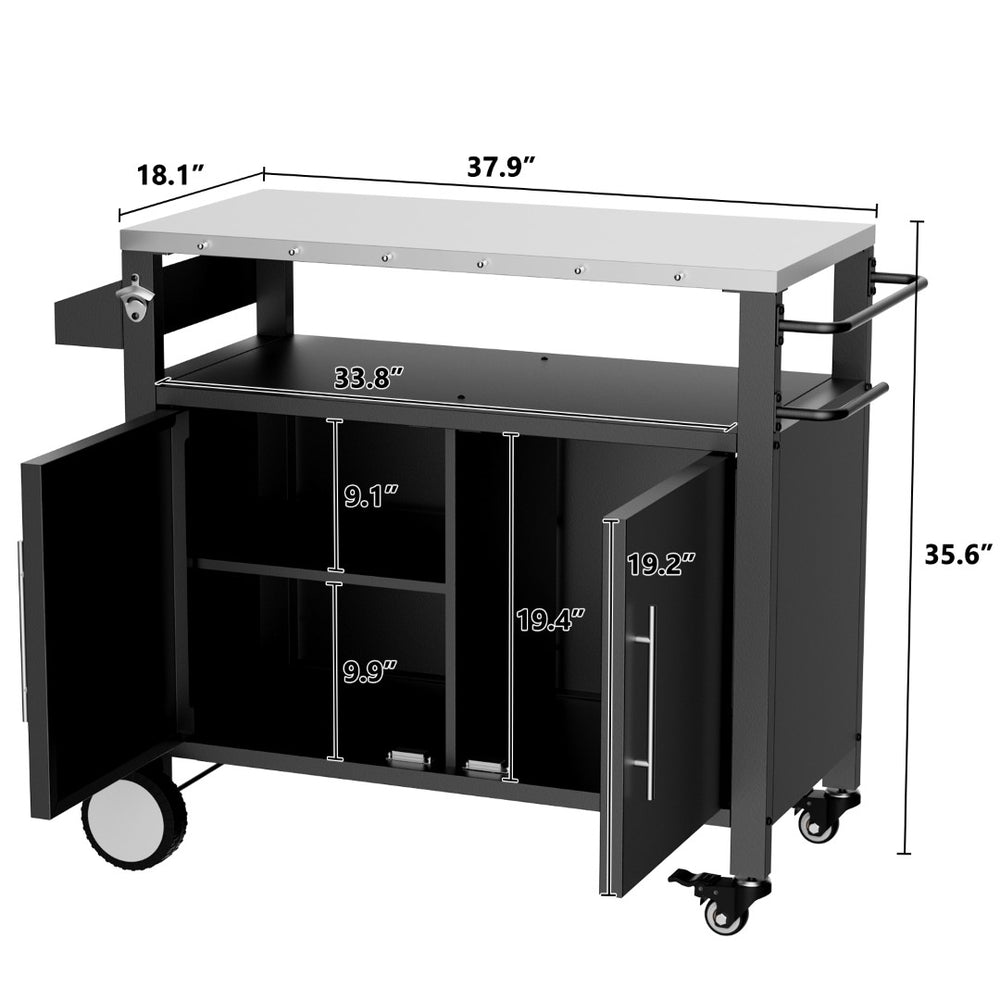 English Elm Two Door Outdoor Grill Cart with Stainless Steel Top Spice Rack and Locking Wheels W3190P271566