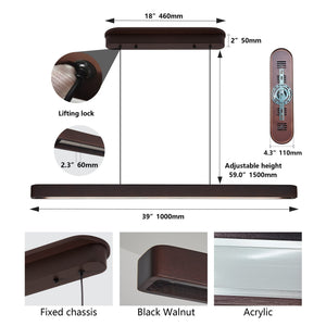 English Elm 39-Inch Walnut Wood Modern Led Pendant Light – Adjustable, Dimmable, Stylish Fixture For Any Space W2312P375017