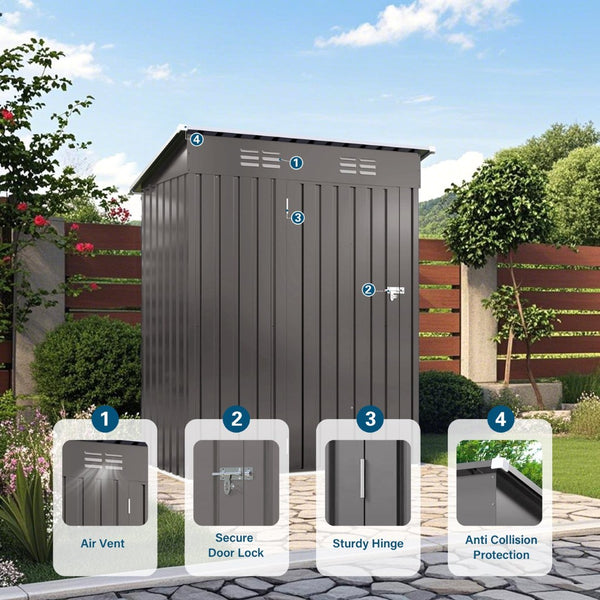 English Elm 5x3 Ft Galvanized Steel Outdoor Storage Shed with Peaked Roof and Lockable Door W3213P309351