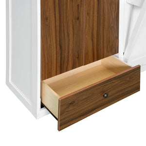 English Elm Full Size Murphy Wall Bed with Wardrobes Desk Drawers and Led Light in White LP000924AAK