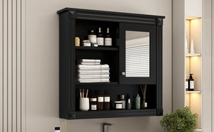 English Elm 32'' Bathroom Wall Cabinet Mirror — 32-inch Wall-Mounted Medicine Cabinet with Adjustable Shelves for Streamlined Bathroom Storage and Stylish Organization Black N710P254922B