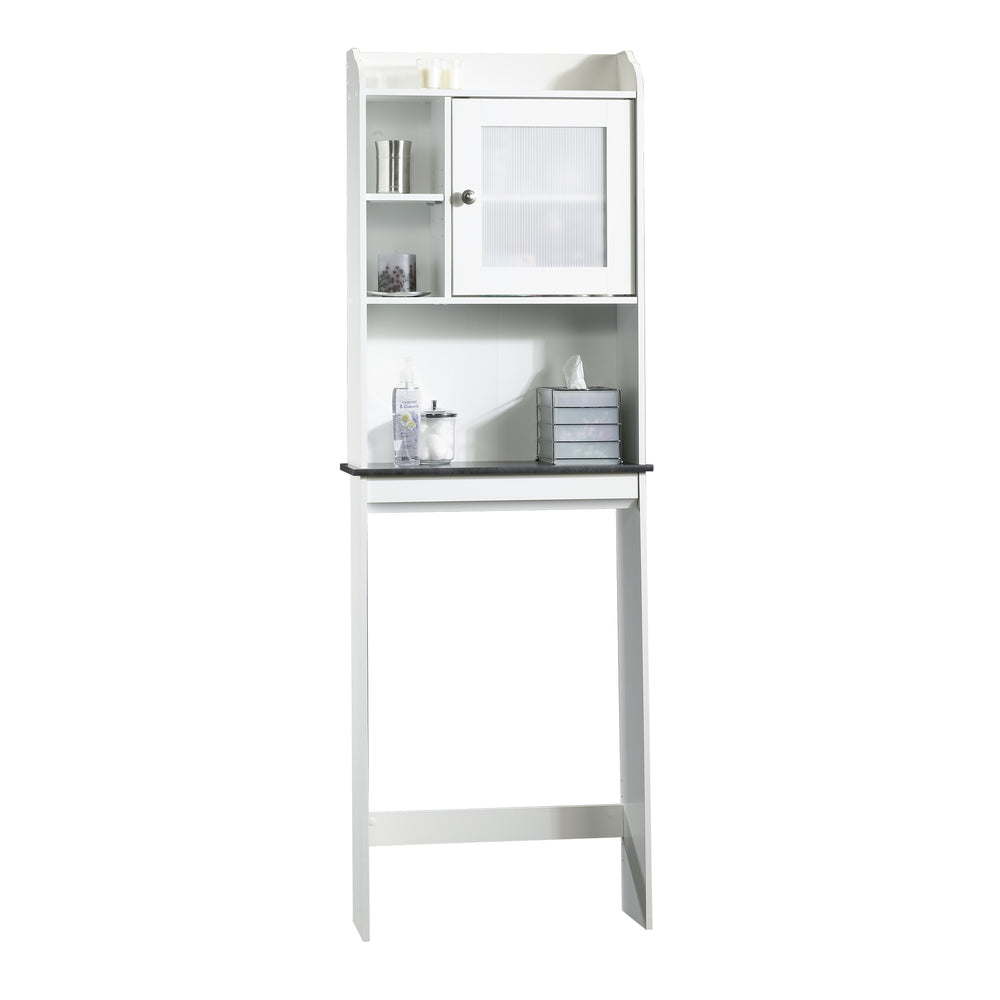 English Elm Etagere, White finish - Moisture-Resistant Engineered Wood Bathroom Shelf with Adjustable Shelves & Cabinet (39.88x15.87) B356P402790