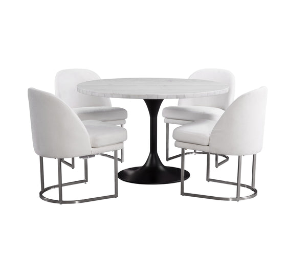 Basset Mirror Dunham Dining Table - Modern White Marble Top With Black Metal Base, Perfect For Stylish Spaces White Metal,Marble 9221-700-983