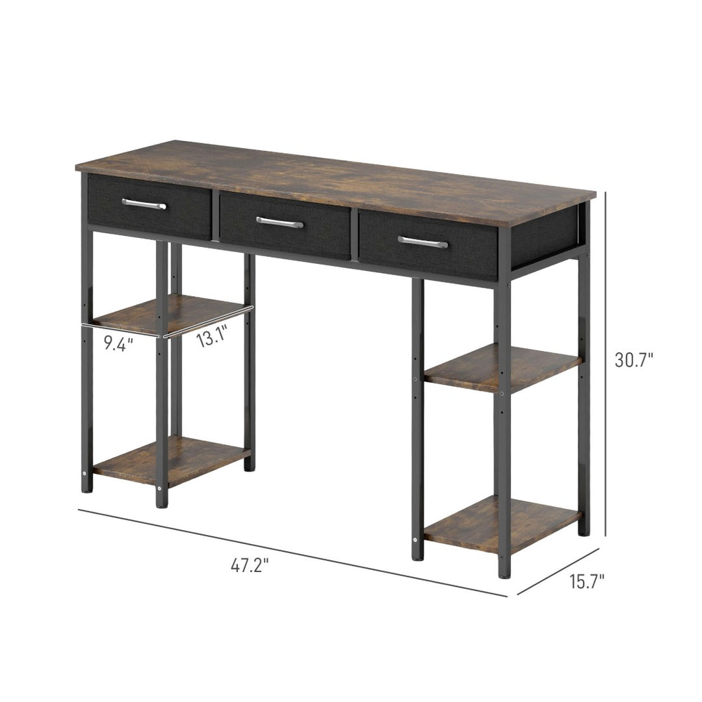 English Elm Writing Desk with Shelving Tower and Fabric Drawers for Compact Home Office Use T3971P411713