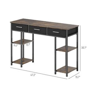 English Elm Writing Desk with Shelving Tower and Fabric Drawers for Compact Home Office Use T3971P411713