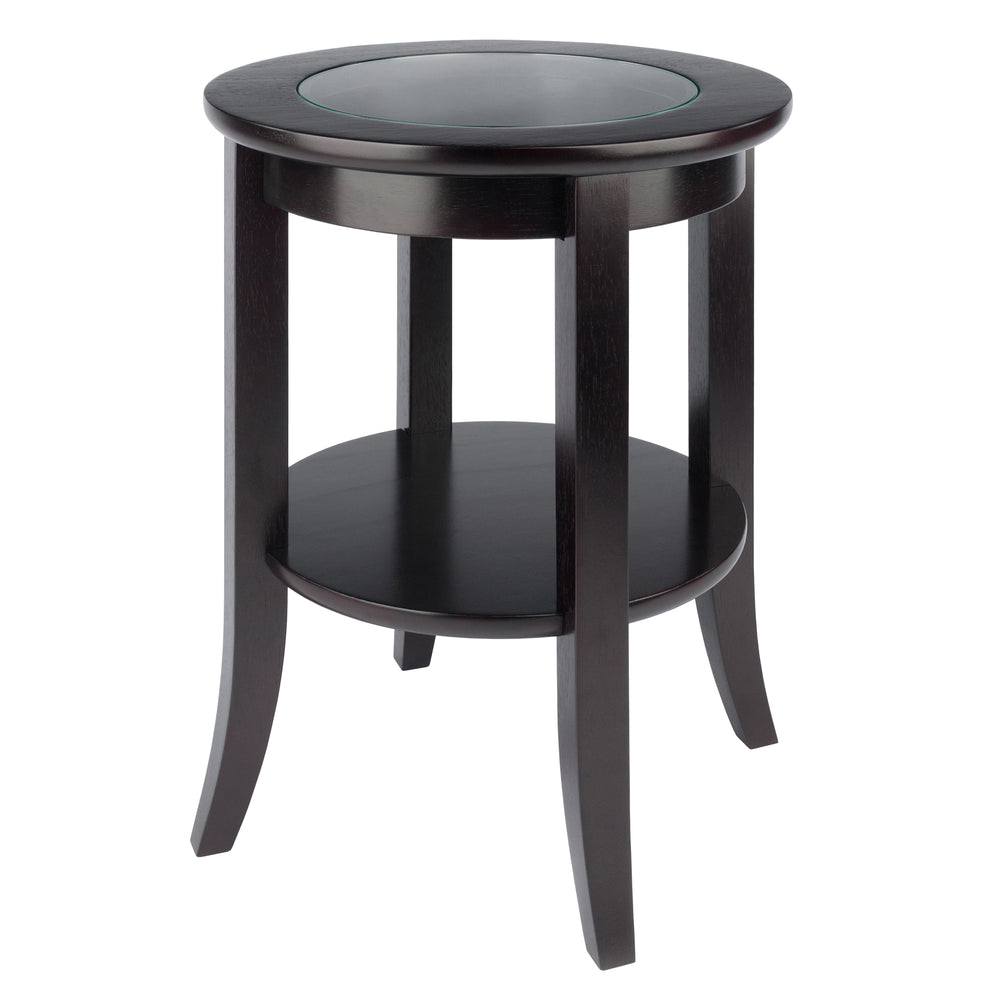 Winsome Wood Genoa Round End Table In Espresso - Modern Design With Glass Top, Shelf & Stylish Flared Legs Espresso Solid ,Composite Wood ,Glass 92218-winsome-wood
