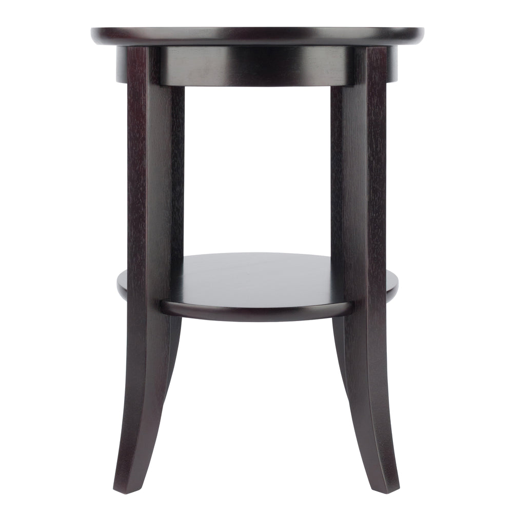 Winsome Wood Genoa Round End Table In Espresso - Modern Design With Glass Top, Shelf & Stylish Flared Legs Espresso Solid ,Composite Wood ,Glass 92218-winsome-wood