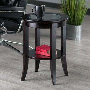 Winsome Wood Genoa Round End Table In Espresso - Modern Design With Glass Top, Shelf & Stylish Flared Legs Espresso Solid ,Composite Wood ,Glass 92218-winsome-wood