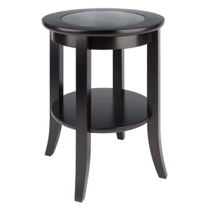Winsome Wood Genoa Round End Table In Espresso - Modern Design With Glass Top, Shelf & Stylish Flared Legs Espresso Solid ,Composite Wood ,Glass 92218-winsome-wood
