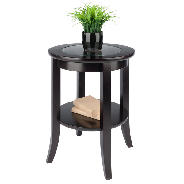 Winsome Wood Genoa Round End Table In Espresso - Modern Design With Glass Top, Shelf & Stylish Flared Legs Espresso Solid ,Composite Wood ,Glass 92218-winsome-wood