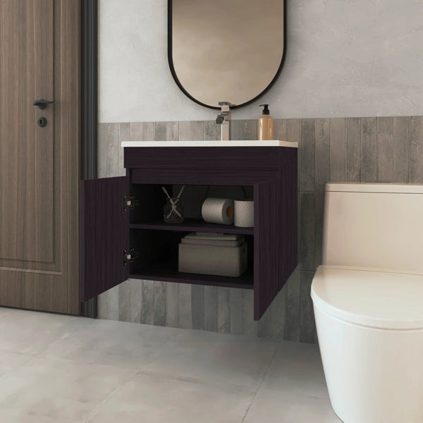 English Elm Wengue Floating Vanity with Integrated Basin, Dual-Door Wall-Mounted Cabinet, Dark Brown Compact Design (23.2" W, 17.3" D) B062P303927