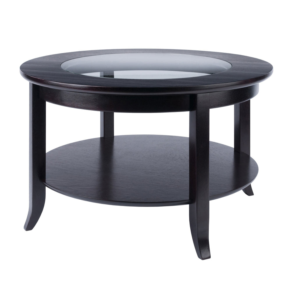 Winsome Wood Genoa Round Coffee Table In Espresso - Modern Glass Top, Stylish Design, Perfect For Living Spaces! Espresso Solid ,Composite Wood ,Glass 92219-winsome-wood