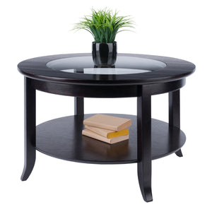 Winsome Wood Genoa Round Coffee Table In Espresso - Modern Glass Top, Stylish Design, Perfect For Living Spaces! Espresso Solid ,Composite Wood ,Glass 92219-winsome-wood