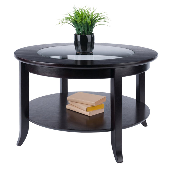 Winsome Wood Genoa Round Coffee Table In Espresso - Modern Glass Top, Stylish Design, Perfect For Living Spaces! Espresso Solid ,Composite Wood ,Glass 92219-winsome-wood