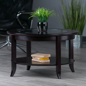 Winsome Wood Genoa Round Coffee Table In Espresso - Modern Glass Top, Stylish Design, Perfect For Living Spaces! Espresso Solid ,Composite Wood ,Glass 92219-winsome-wood