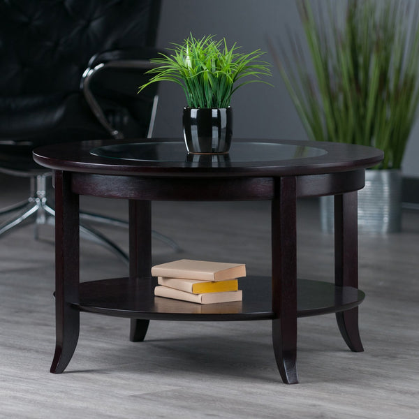 Winsome Wood Genoa Round Coffee Table In Espresso - Modern Glass Top, Stylish Design, Perfect For Living Spaces! Espresso Solid ,Composite Wood ,Glass 92219-winsome-wood